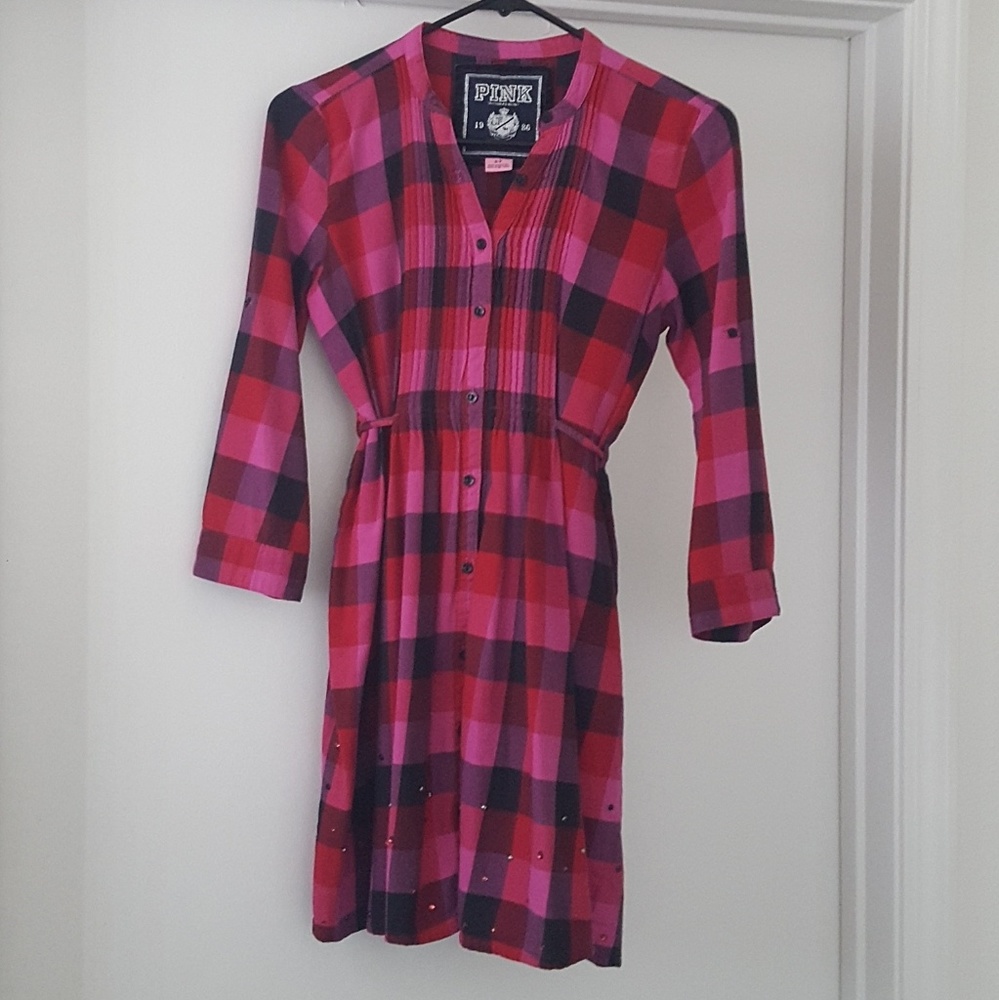 VS PINK Pink & Black Plaid Flannel Shirt Dress